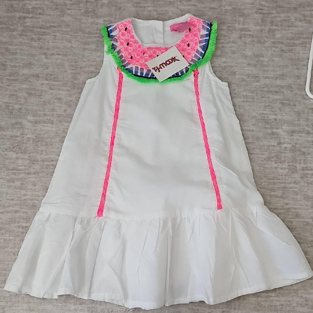 Isaac Mizrahi White Dress with Pink and Green Accents